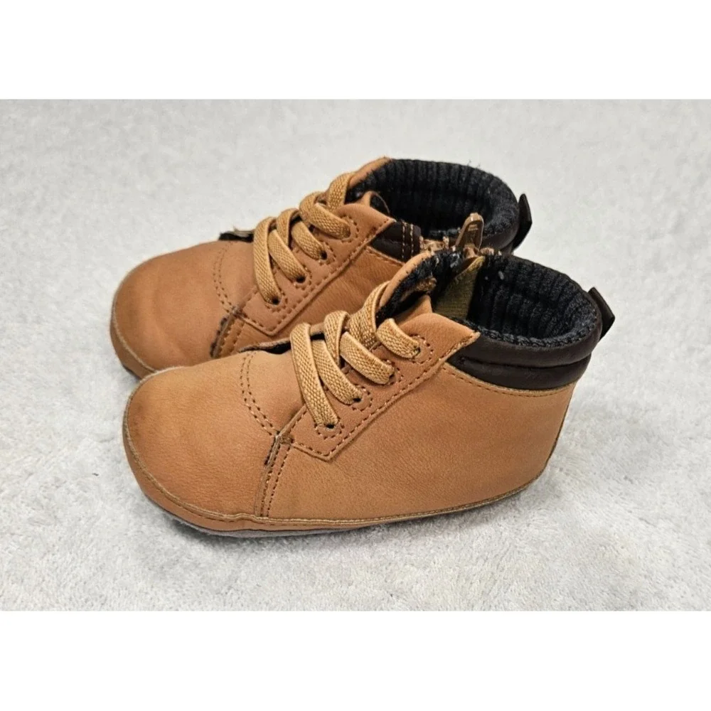 UGG Baby Brown Faux Leather Lace-Up Booties Side Zip Shoes 6-12 Months